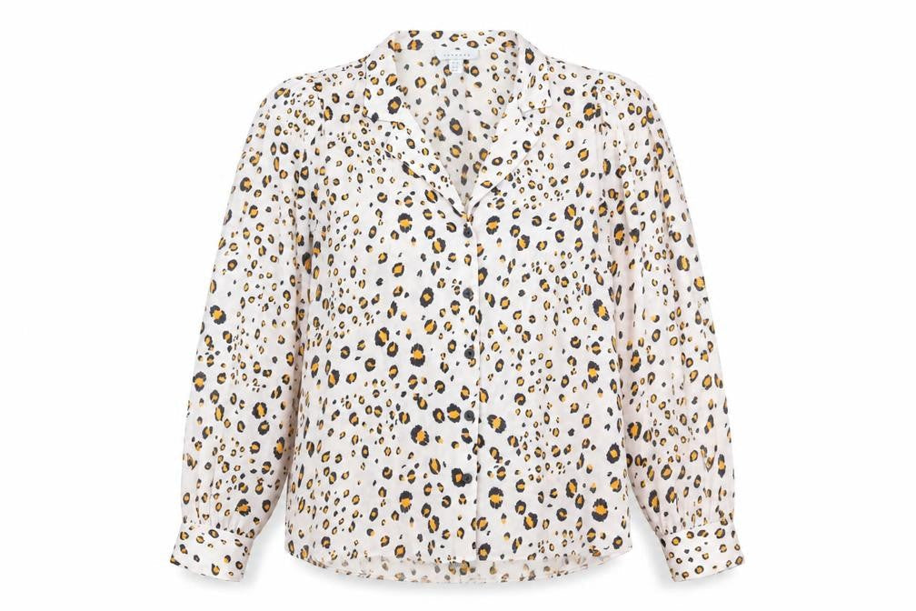Topshop Womens Ivory Animal Print Polyester Basic Button-Up Size 10 Collared - Cheetah Print
