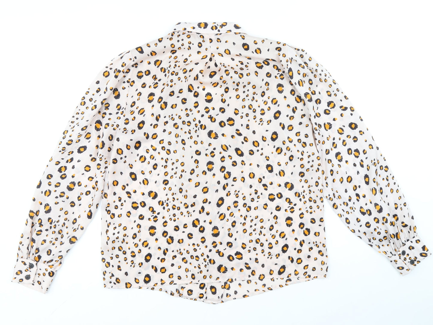 Topshop Womens Ivory Animal Print Polyester Basic Button-Up Size 10 Collared - Cheetah Print