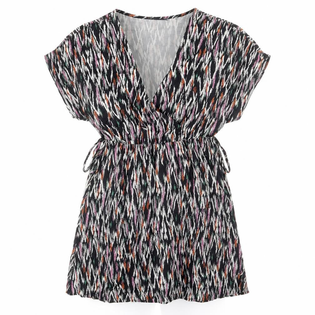 Marks & Spencer Womens Blue Geometric Viscose Mini Size 10 V-Neck Pullover