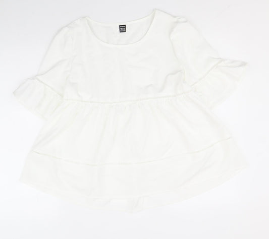 Droimp Womens White Polyester Basic T-Shirt Size M Round Neck