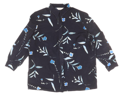 ELVI Womens Blue Floral Polyester Basic Button-Up Size 20 Collared