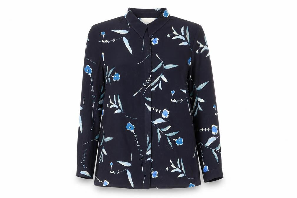 ELVI Womens Blue Floral Polyester Basic Button-Up Size 20 Collared
