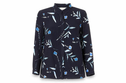 ELVI Womens Blue Floral Polyester Basic Button-Up Size 20 Collared