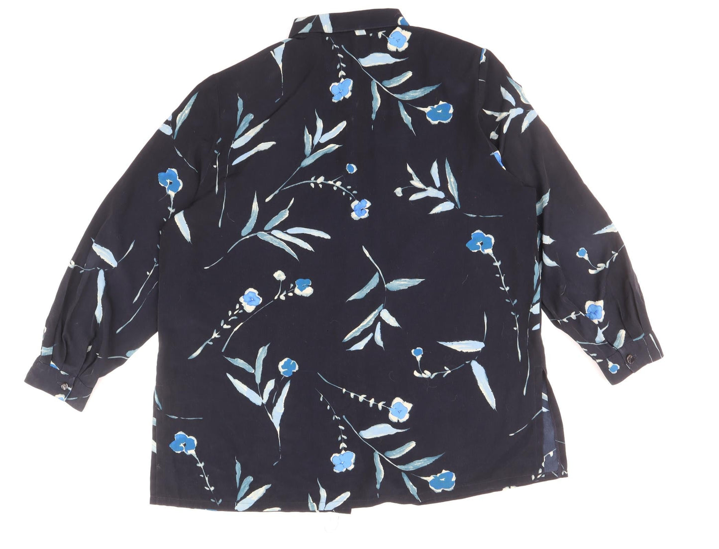 ELVI Womens Blue Floral Polyester Basic Button-Up Size 20 Collared