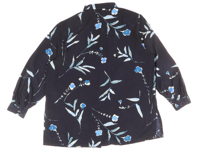 ELVI Womens Blue Floral Polyester Basic Button-Up Size 20 Collared