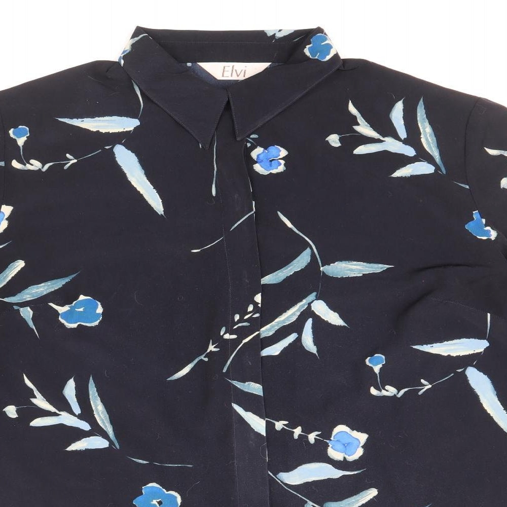 ELVI Womens Blue Floral Polyester Basic Button-Up Size 20 Collared