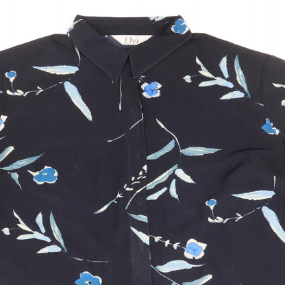 ELVI Womens Blue Floral Polyester Basic Button-Up Size 20 Collared