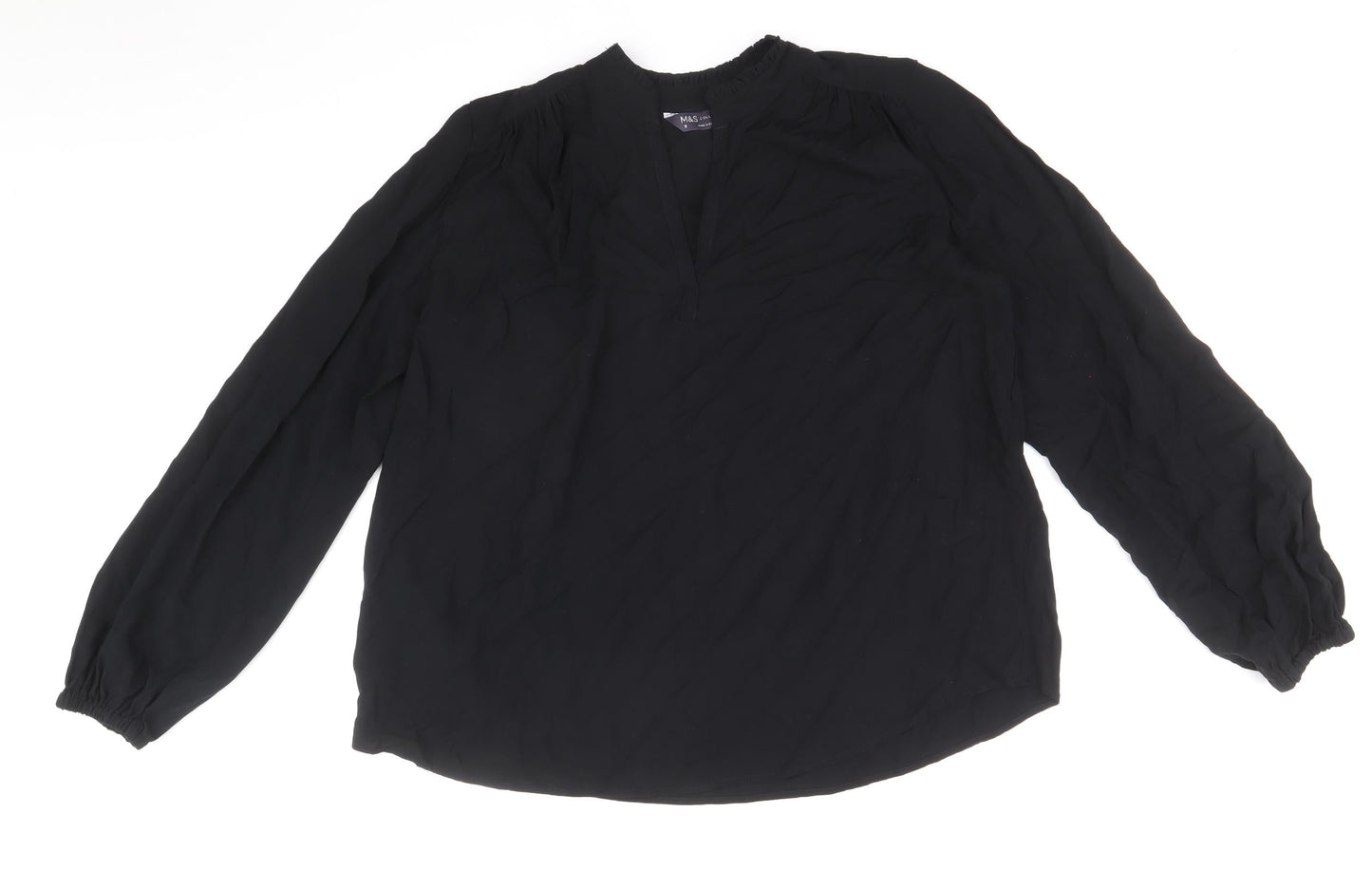 Marks and Spencer Womens Black Viscose Basic Blouse Size 8 V-Neck