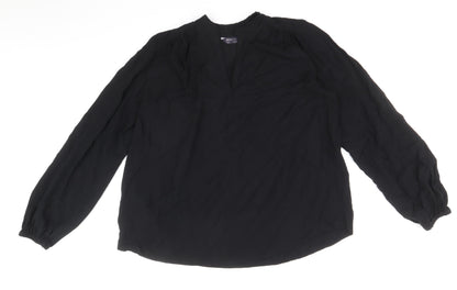Marks & Spencer Womens Black Viscose Basic Blouse Size 8 V-Neck