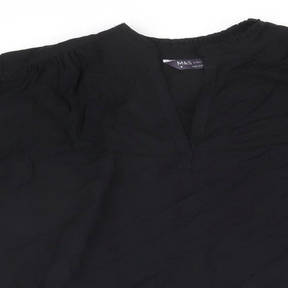Marks & Spencer Womens Black Viscose Basic Blouse Size 8 V-Neck