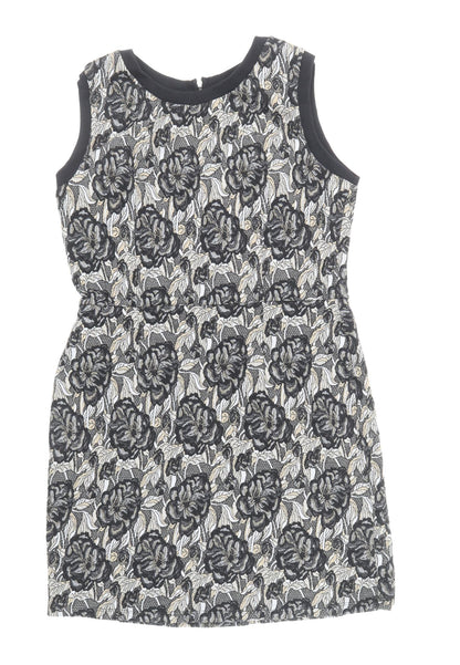 Next Womens Black Floral Polyester Shift Size 14 Boat Neck Zip
