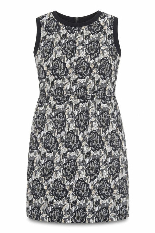 NEXT Womens Black Floral Polyester Shift Size 14 Boat Neck Zip