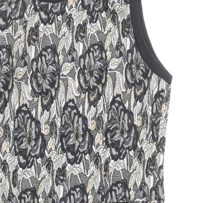 Next Womens Black Floral Polyester Shift Size 14 Boat Neck Zip