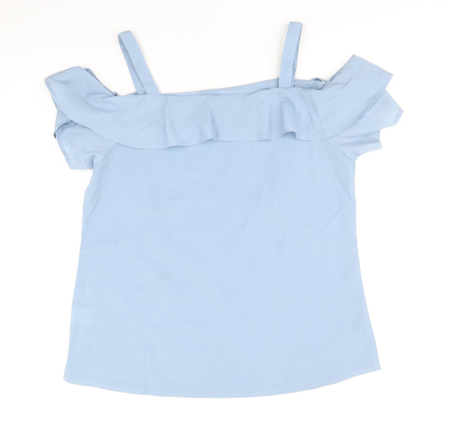 Studio Womens Blue Polyester Basic Blouse Size 12 Square Neck - Cold Shoulder