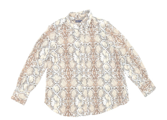 Marks and Spencer Womens Brown Animal Print Polyester Basic Button-Up Size 14 Collared - Snake Skin Print