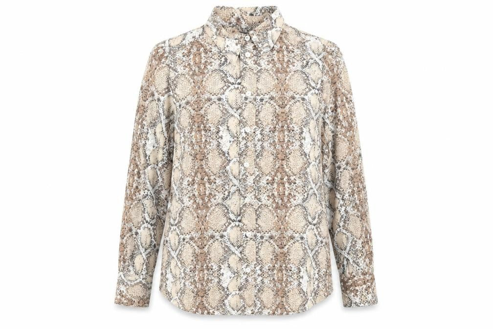 Marks & Spencer Womens Brown Animal Print Polyester Basic Button-Up Size 14 Collared - Snake Skin Print