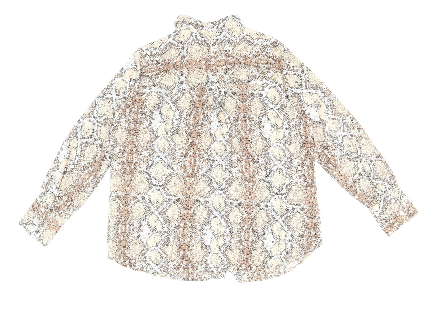 Marks and Spencer Womens Brown Animal Print Polyester Basic Button-Up Size 14 Collared - Snake Skin Print