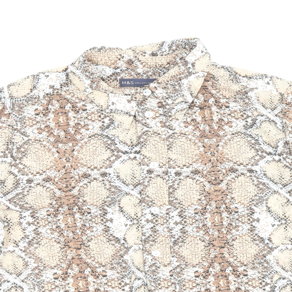 Marks and Spencer Womens Brown Animal Print Polyester Basic Button-Up Size 14 Collared - Snake Skin Print