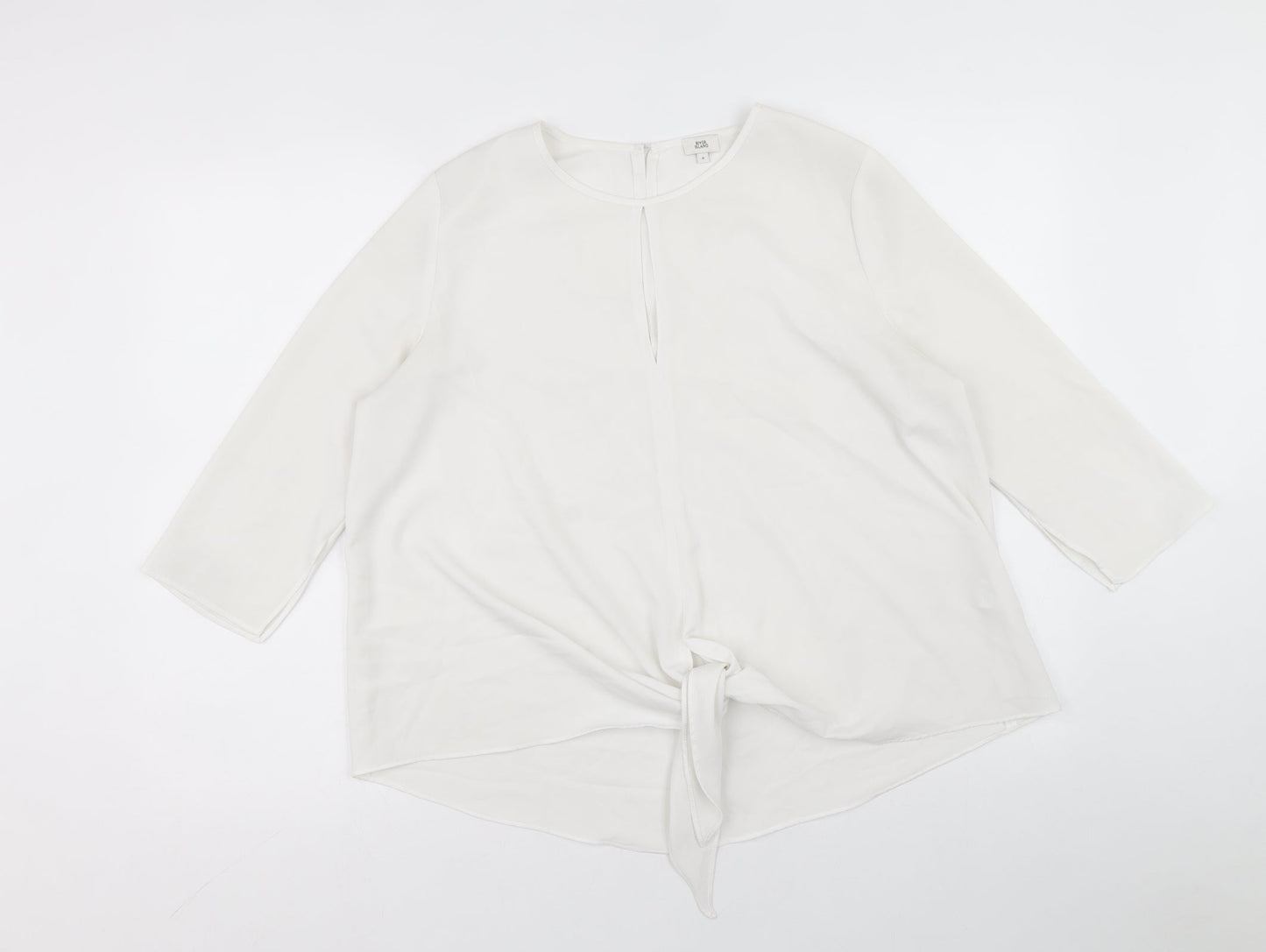 River Island Womens White Polyester Basic Blouse Size 8 Round Neck - Tie Front Detail