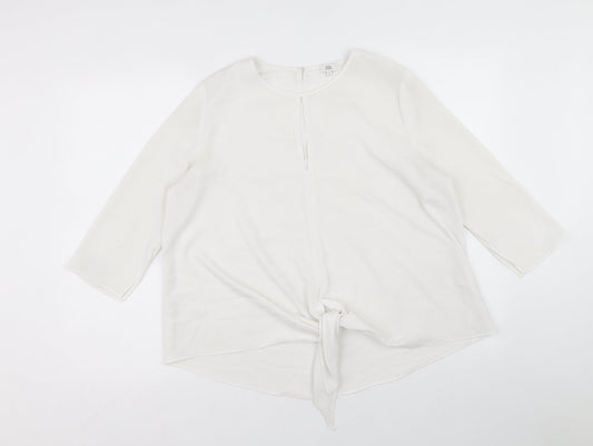River Island Womens White Polyester Basic Blouse Size 8 Round Neck - Tie Front Detail