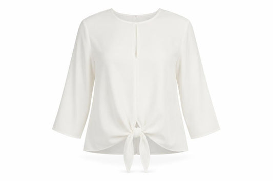 River Island Womens White Polyester Basic Blouse Size 8 Round Neck - Tie Front Detail