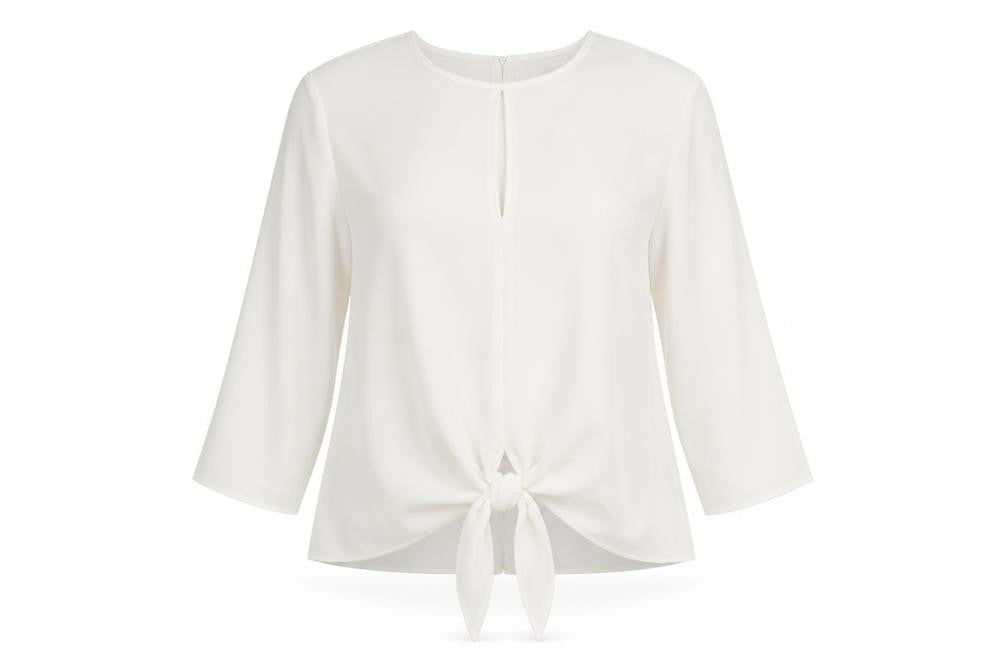 River Island Womens White Polyester Basic Blouse Size 8 Round Neck - Tie Front Detail