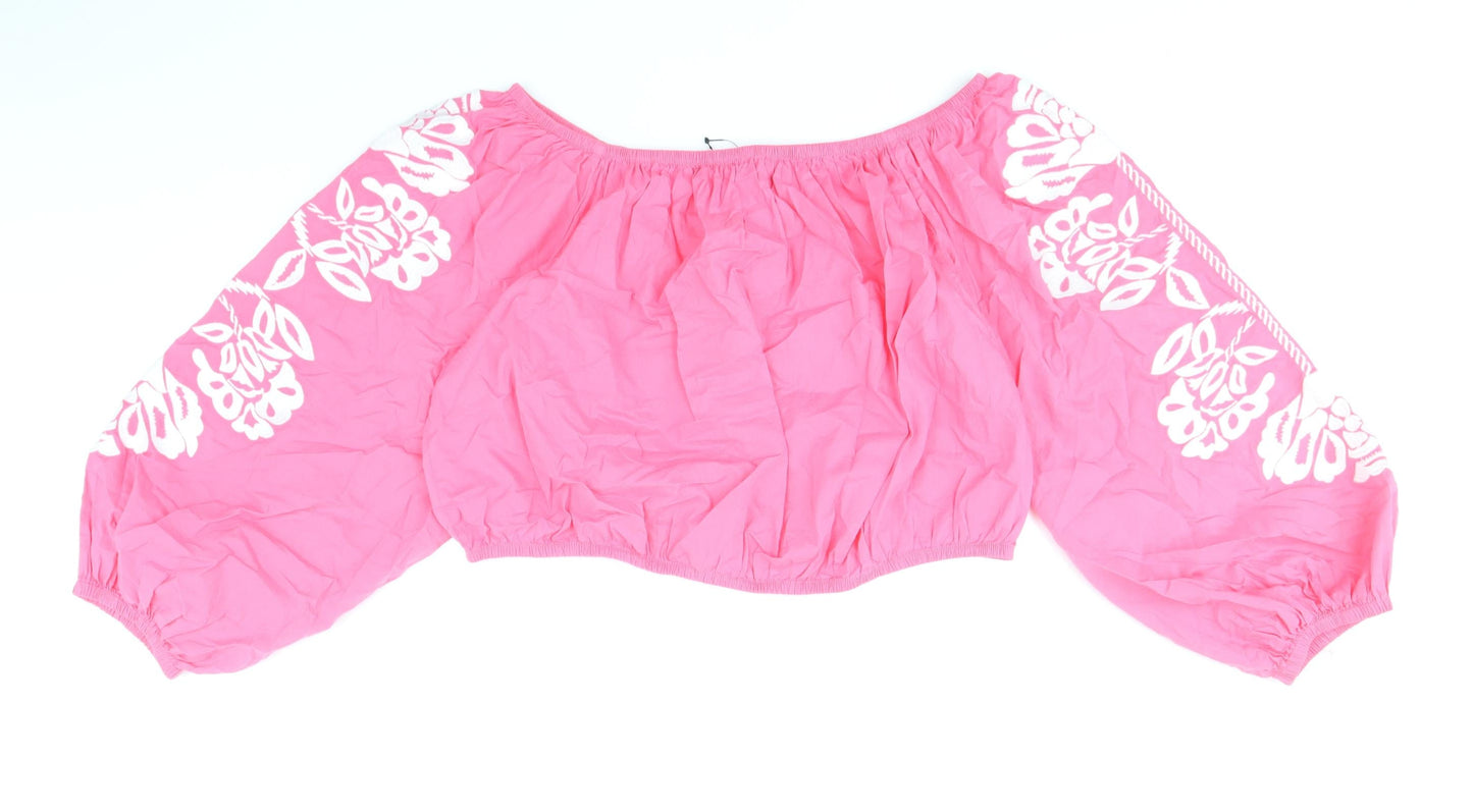 Marks and Spencer Womens Pink 100% Cotton Cropped Blouse Size 20 Boat Neck - Bardot