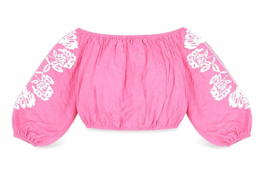 Marks and Spencer Womens Pink 100% Cotton Cropped Blouse Size 20 Boat Neck - Bardot
