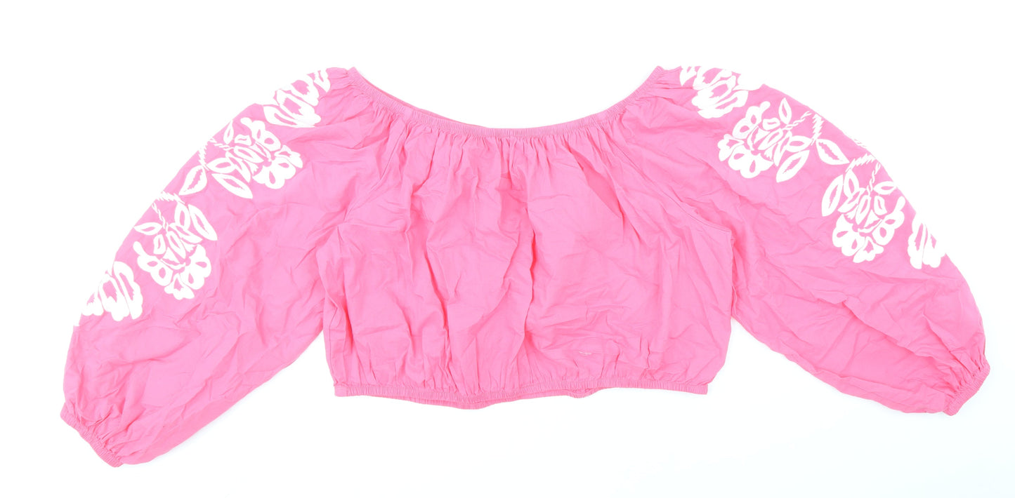 Marks and Spencer Womens Pink 100% Cotton Cropped Blouse Size 20 Boat Neck - Bardot