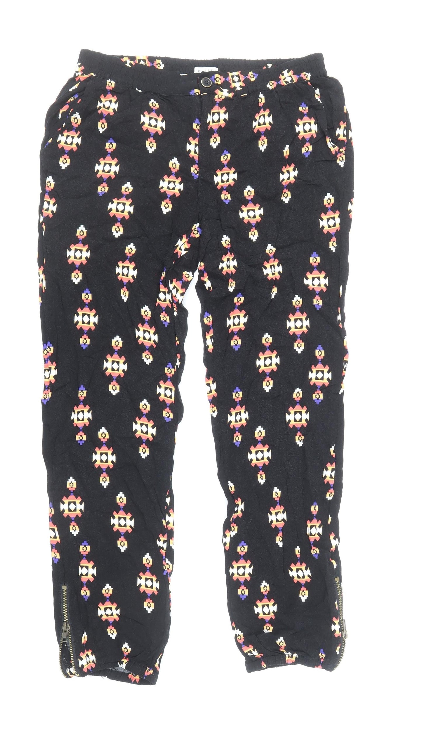 Forever Womens Black Geometric Viscose Harem Trousers Size M Regular Zip