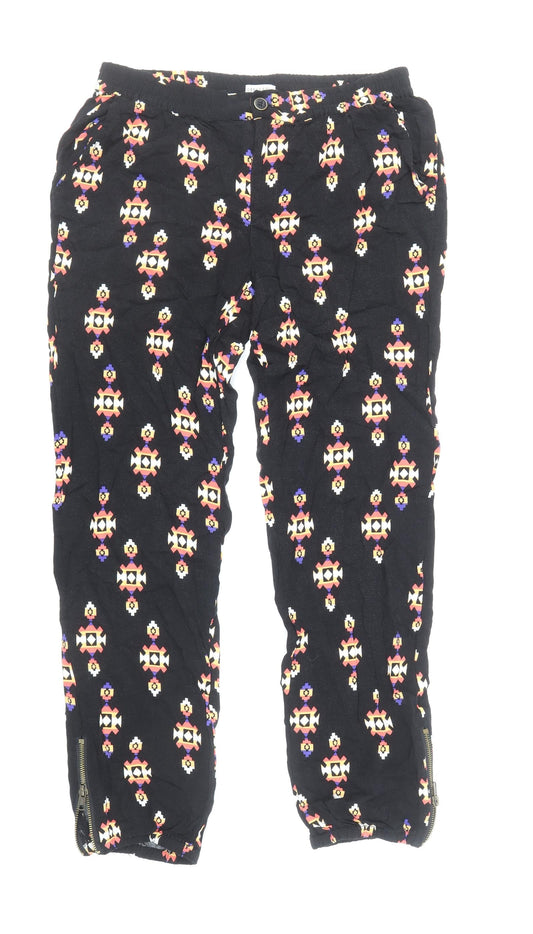 Forever Womens Black Geometric Viscose Harem Trousers Size M Regular Zip