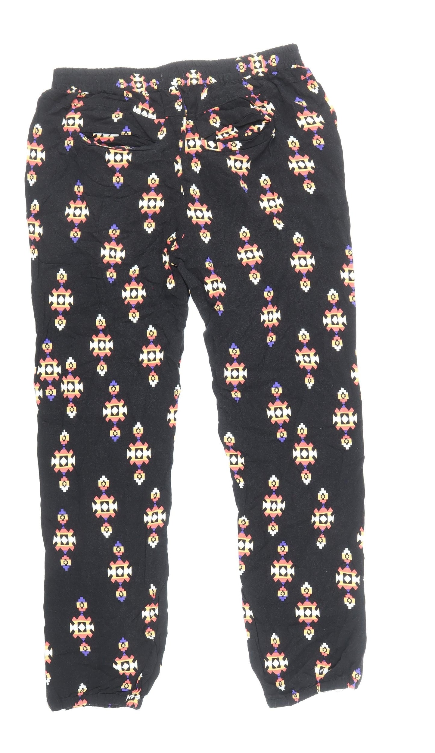 Forever Womens Black Geometric Viscose Harem Trousers Size M Regular Zip