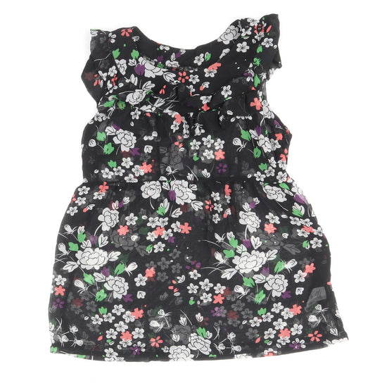Topshop Womens Black Floral Polyester Basic Blouse Size 12 Boat Neck - Peplum