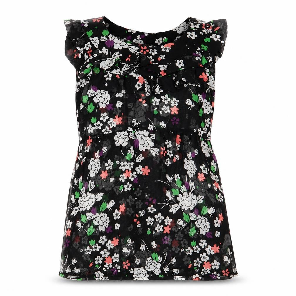 Topshop Womens Black Floral Polyester Basic Blouse Size 12 Boat Neck - Peplum