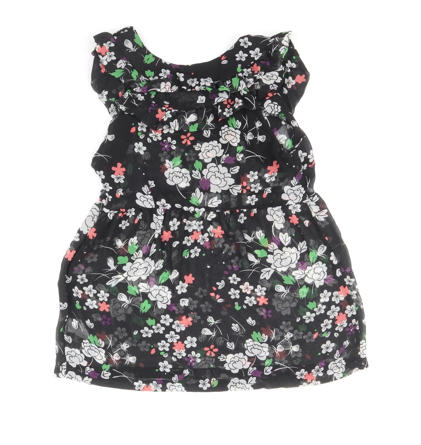 Topshop Womens Black Floral Polyester Basic Blouse Size 12 Boat Neck - Peplum