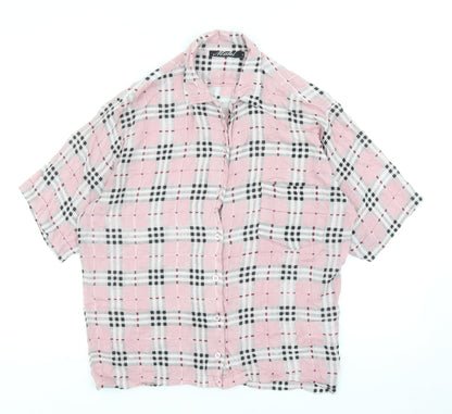 Motel Rocks Womens Pink Geometric Viscose Basic Button-Up Size S V-Neck