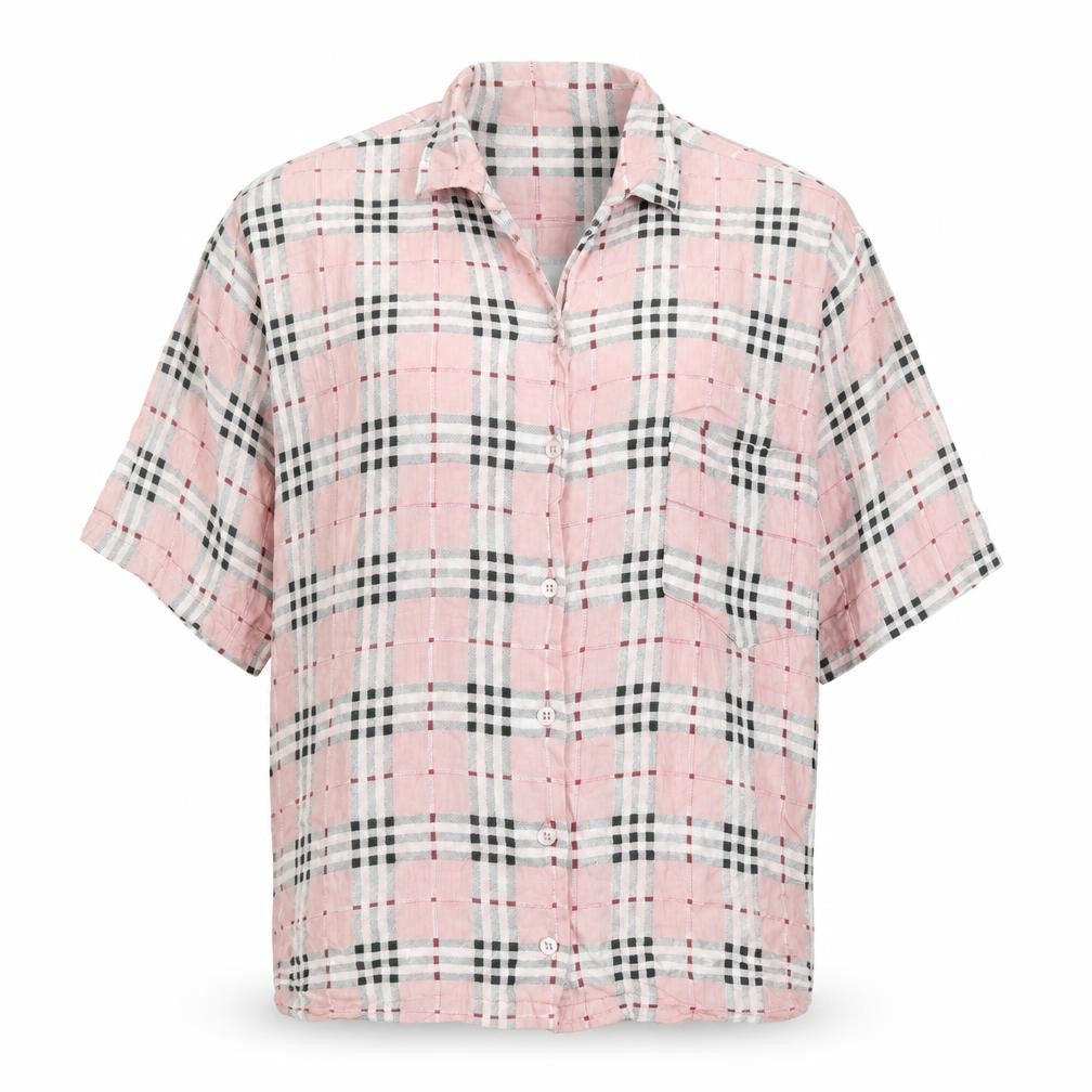 Motel Womens Pink Geometric Viscose Basic Button-Up Size S V-Neck