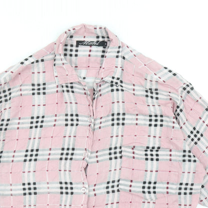 Motel Rocks Womens Pink Geometric Viscose Basic Button-Up Size S V-Neck