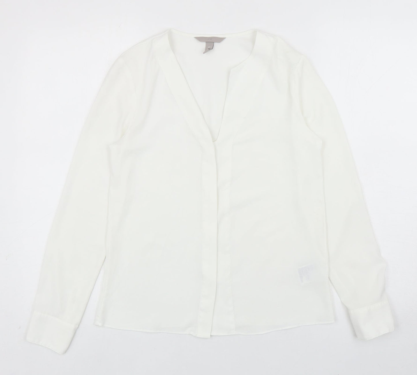 H&M Womens White Polyester Basic Button-Up Size 6 V-Neck
