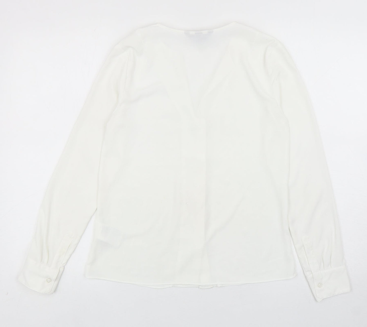 H&M Womens White Polyester Basic Button-Up Size 6 V-Neck