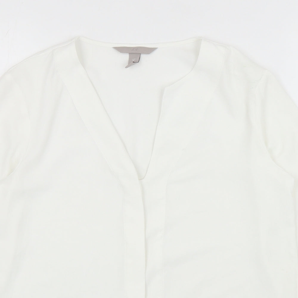 H&M Womens White Polyester Basic Button-Up Size 6 V-Neck