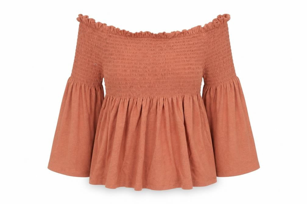 New Look Womens Orange Cotton Basic Tank Size 14 Off the Shoulder - Shirred