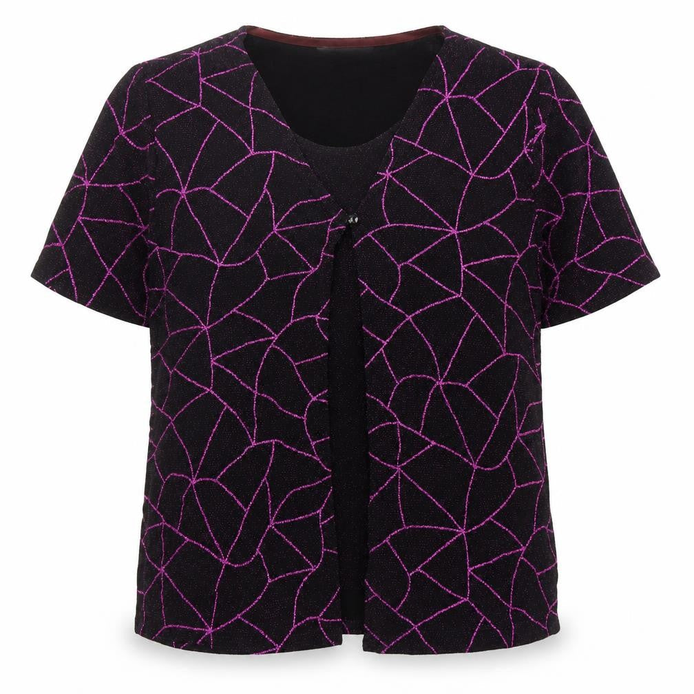 Berkertex Womens Black Geometric Nylon Basic T-Shirt Size 16 V-Neck