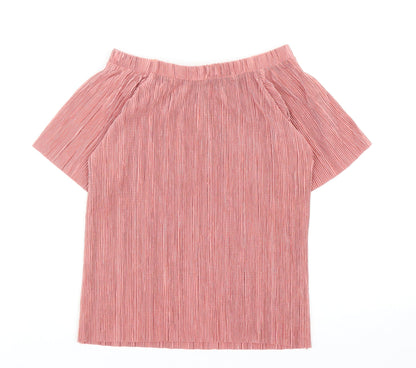 F&F Girls Pink Polyester Basic Blouse Size M Off the Shoulder Pullover