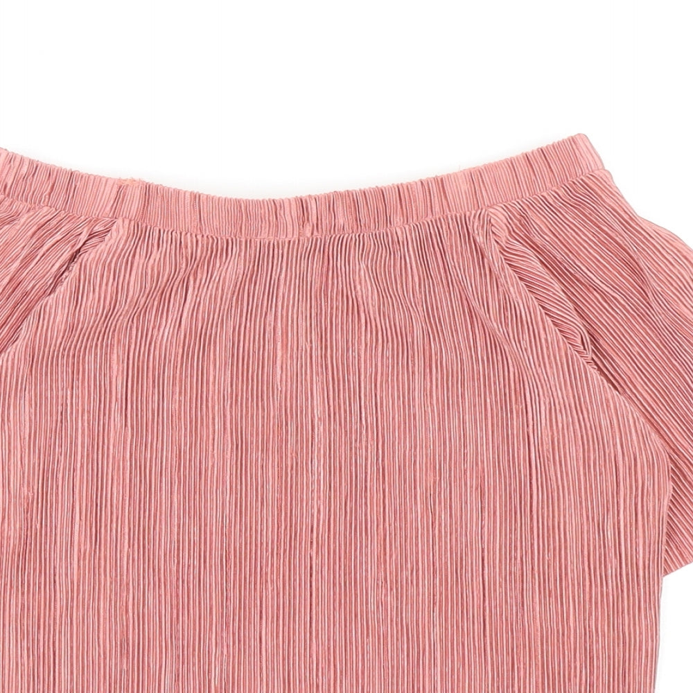 F&F Girls Pink Polyester Basic Blouse Size M Off the Shoulder Pullover
