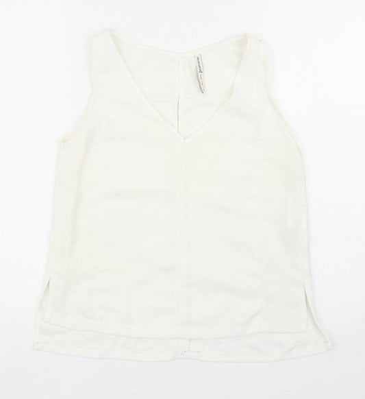 Stradivarius Womens White Polyester Basic Tank Size S V-Neck