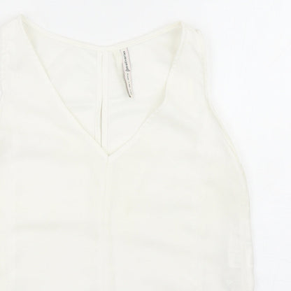 Stradivarius Womens White Polyester Basic Tank Size S V-Neck