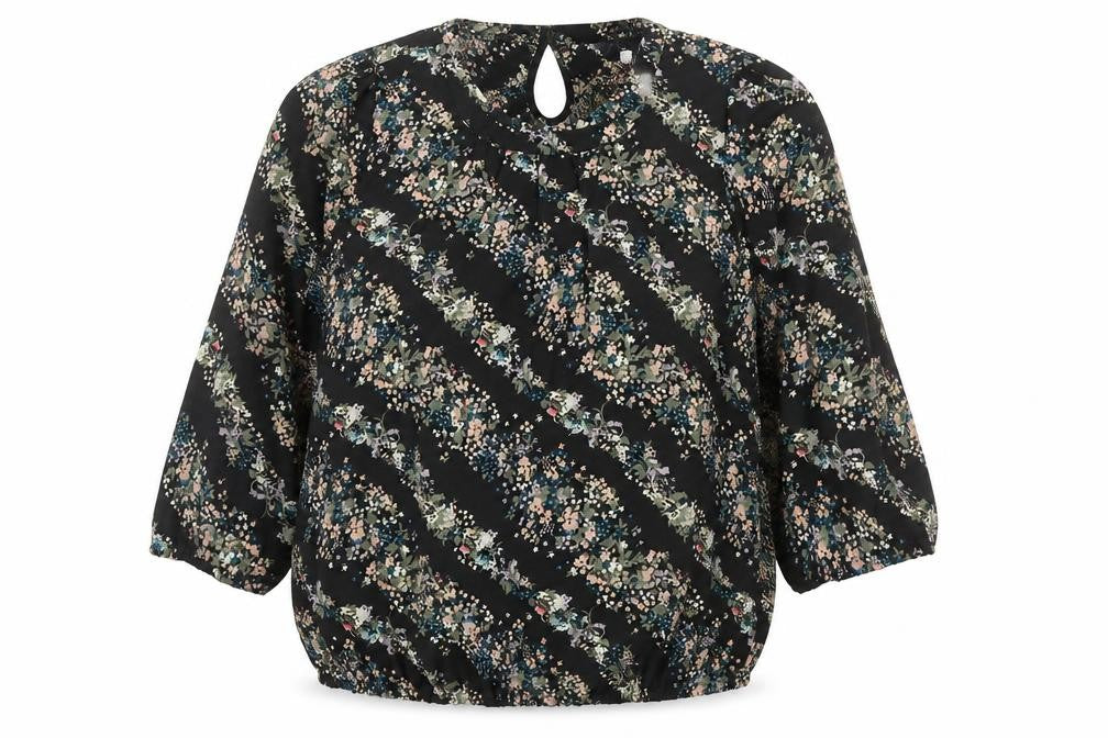 Crew Clothing Womens Black Geometric Polyester Basic Blouse Size 10 Round Neck