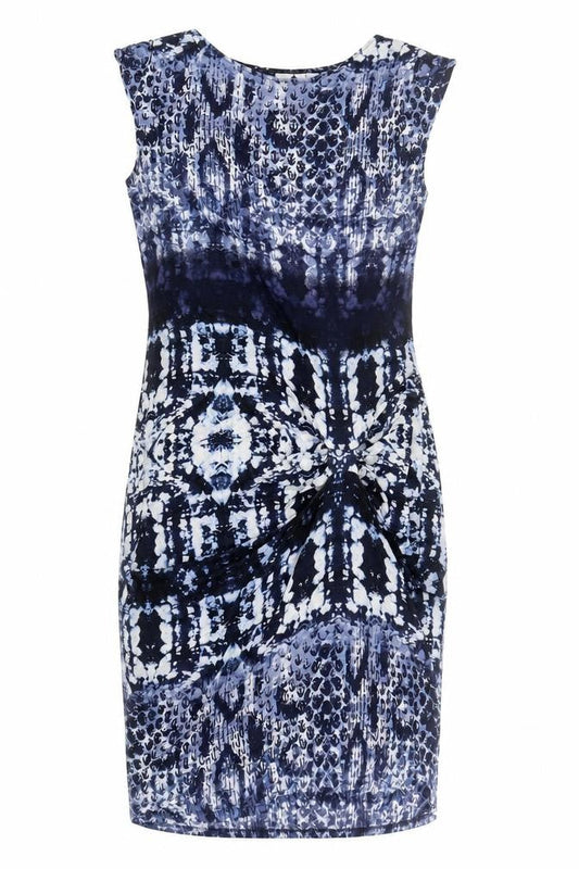Marks & Spencer Womens Blue Geometric Viscose Shift Size 10 Boat Neck Pullover