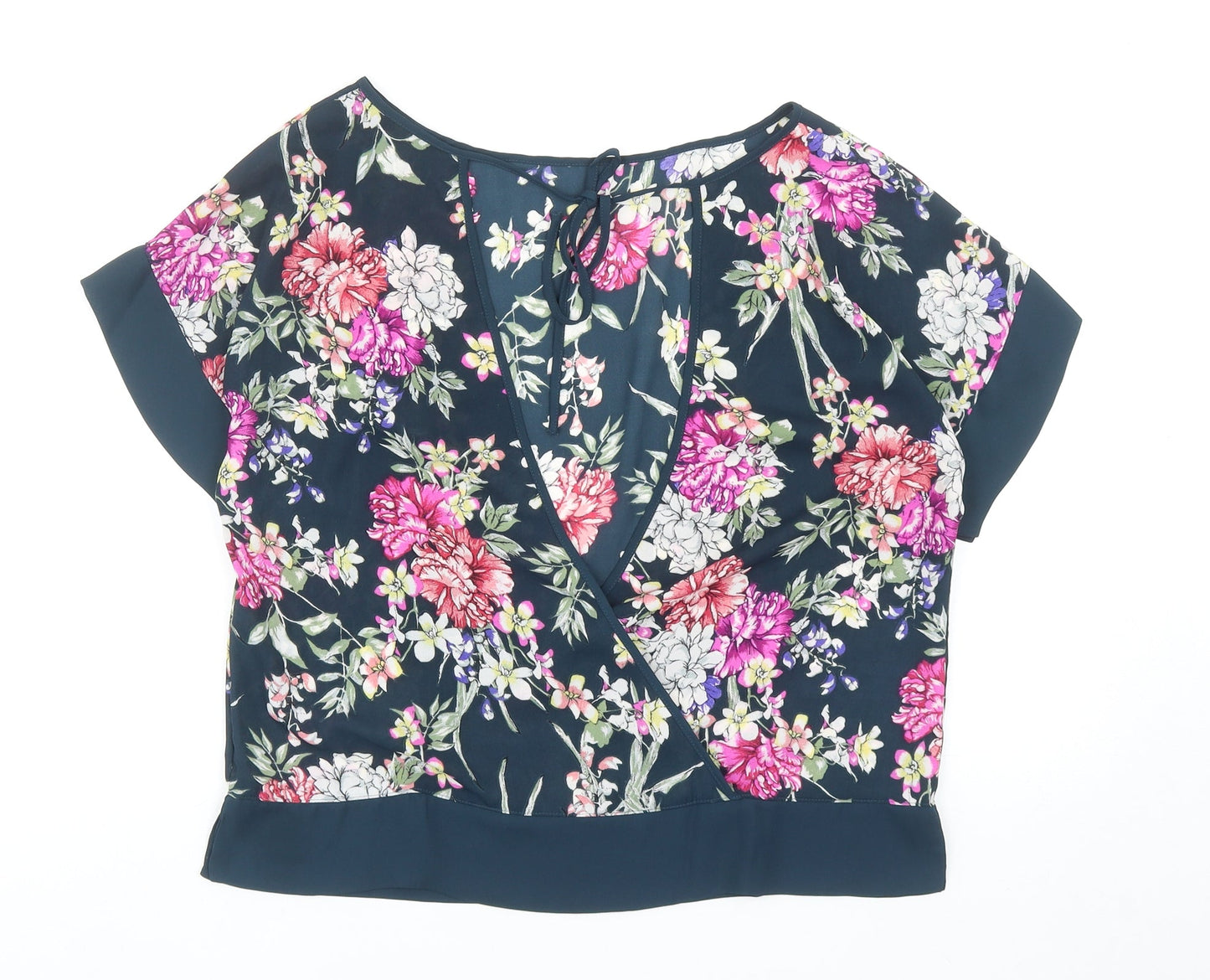 Marks and Spencer Womens Blue Floral Polyester Basic Blouse Size 10 Round Neck